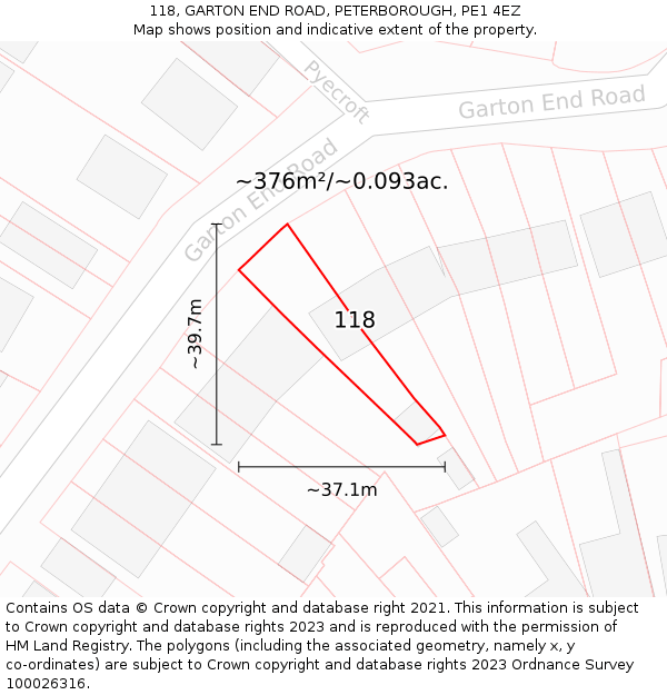 118, GARTON END ROAD, PETERBOROUGH, PE1 4EZ: Plot and title map