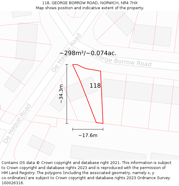 118, GEORGE BORROW ROAD, NORWICH, NR4 7HX: Plot and title map
