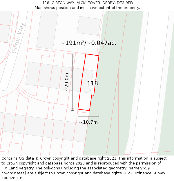 118, GIRTON WAY, MICKLEOVER, DERBY, DE3 9EB: Plot and title map