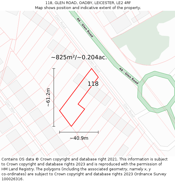 118, GLEN ROAD, OADBY, LEICESTER, LE2 4RF: Plot and title map
