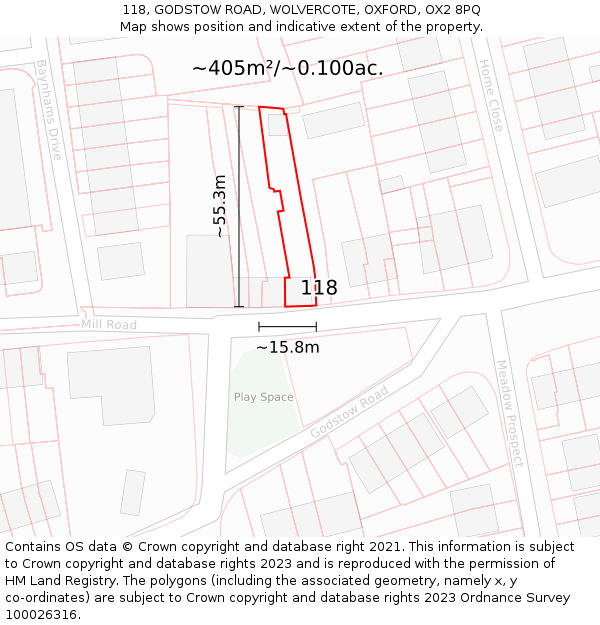 118, GODSTOW ROAD, WOLVERCOTE, OXFORD, OX2 8PQ: Plot and title map