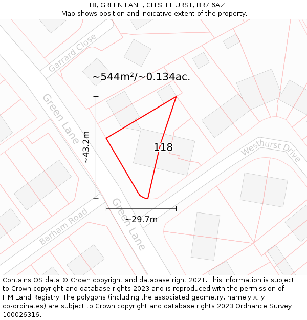118, GREEN LANE, CHISLEHURST, BR7 6AZ: Plot and title map