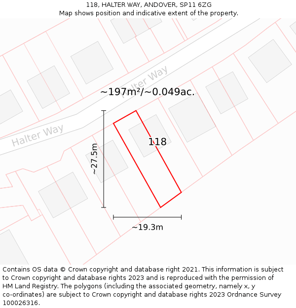 118, HALTER WAY, ANDOVER, SP11 6ZG: Plot and title map
