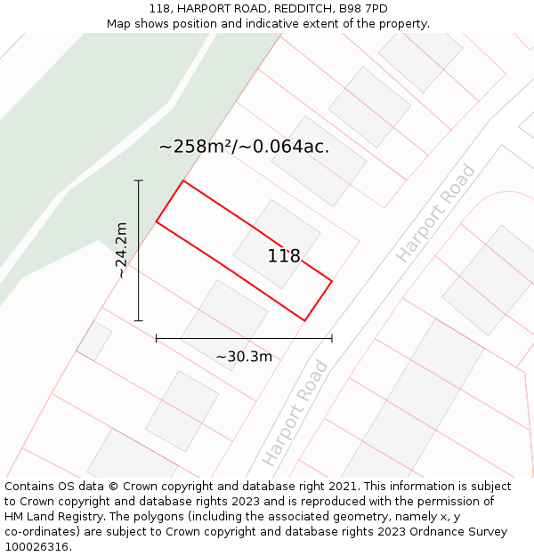118, HARPORT ROAD, REDDITCH, B98 7PD: Plot and title map