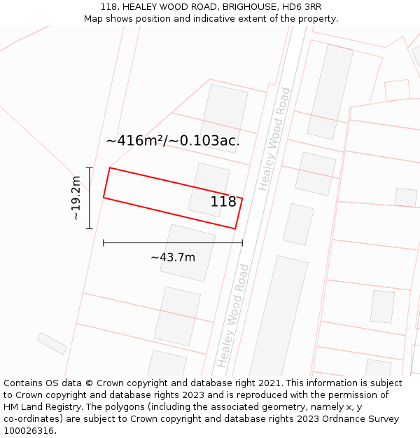 118, HEALEY WOOD ROAD, BRIGHOUSE, HD6 3RR: Plot and title map