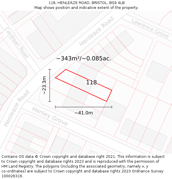 118, HENLEAZE ROAD, BRISTOL, BS9 4LB: Plot and title map