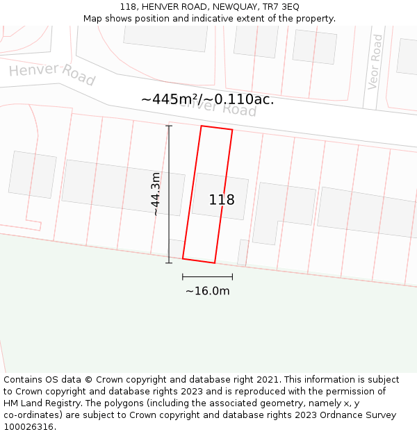 118, HENVER ROAD, NEWQUAY, TR7 3EQ: Plot and title map