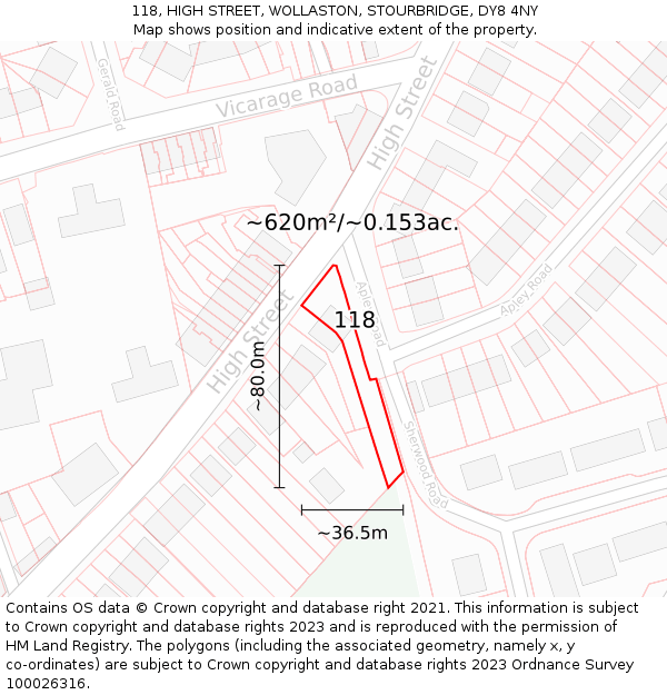 118, HIGH STREET, WOLLASTON, STOURBRIDGE, DY8 4NY: Plot and title map