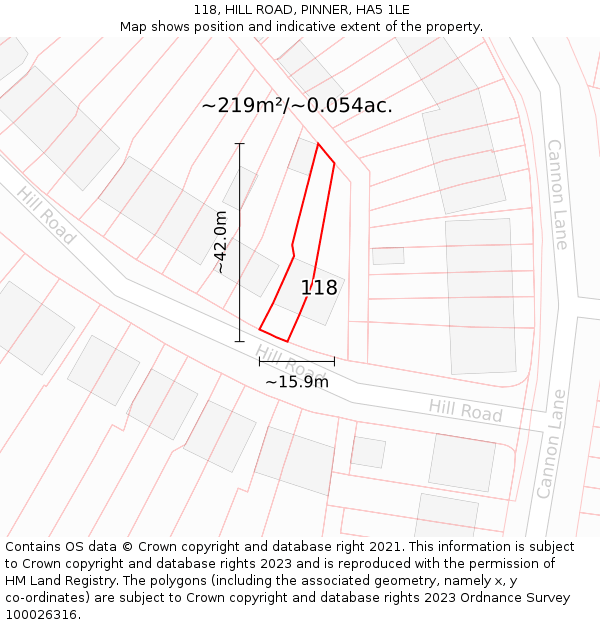 118, HILL ROAD, PINNER, HA5 1LE: Plot and title map