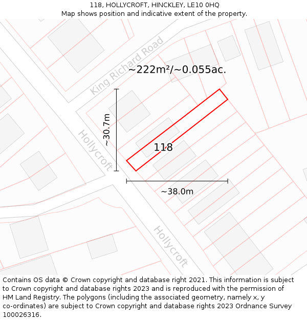 118, HOLLYCROFT, HINCKLEY, LE10 0HQ: Plot and title map