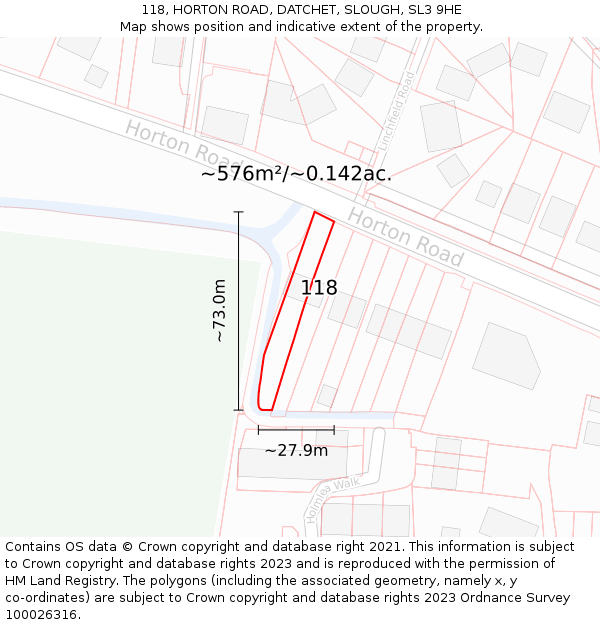 118, HORTON ROAD, DATCHET, SLOUGH, SL3 9HE: Plot and title map