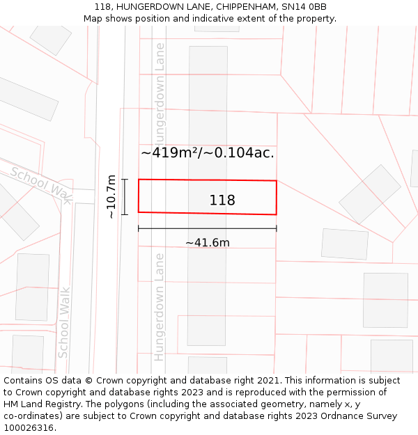 118, HUNGERDOWN LANE, CHIPPENHAM, SN14 0BB: Plot and title map
