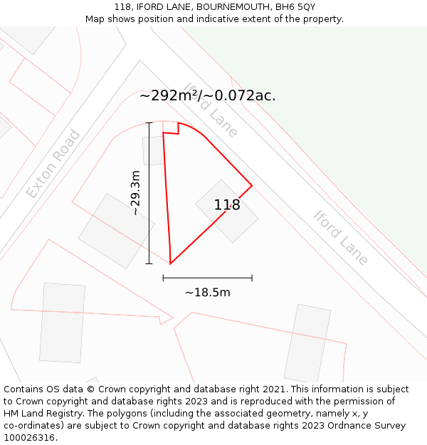 118, IFORD LANE, BOURNEMOUTH, BH6 5QY: Plot and title map