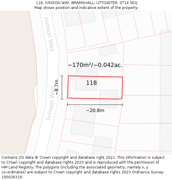 118, IVINSON WAY, BRAMSHALL, UTTOXETER, ST14 5EQ: Plot and title map