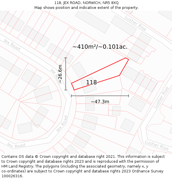 118, JEX ROAD, NORWICH, NR5 8XQ: Plot and title map