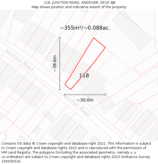 118, JUNCTION ROAD, ANDOVER, SP10 3JB: Plot and title map