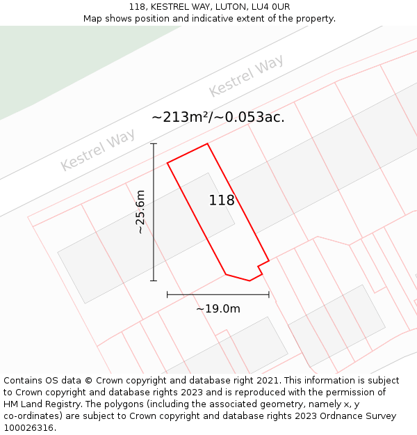 118, KESTREL WAY, LUTON, LU4 0UR: Plot and title map