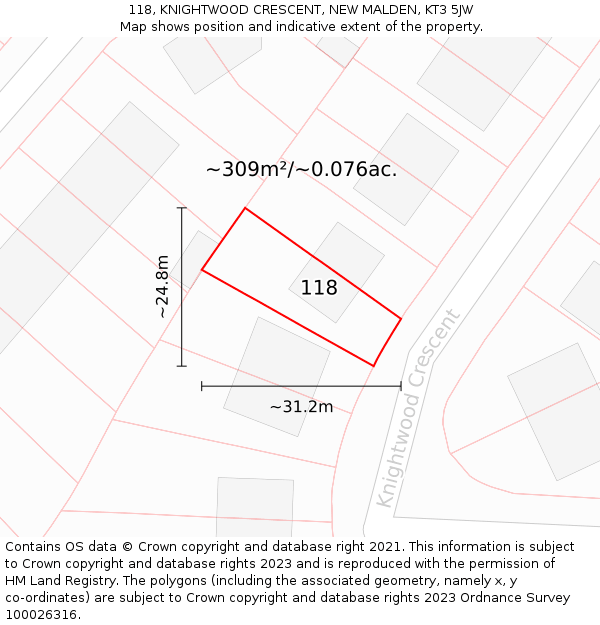 118, KNIGHTWOOD CRESCENT, NEW MALDEN, KT3 5JW: Plot and title map