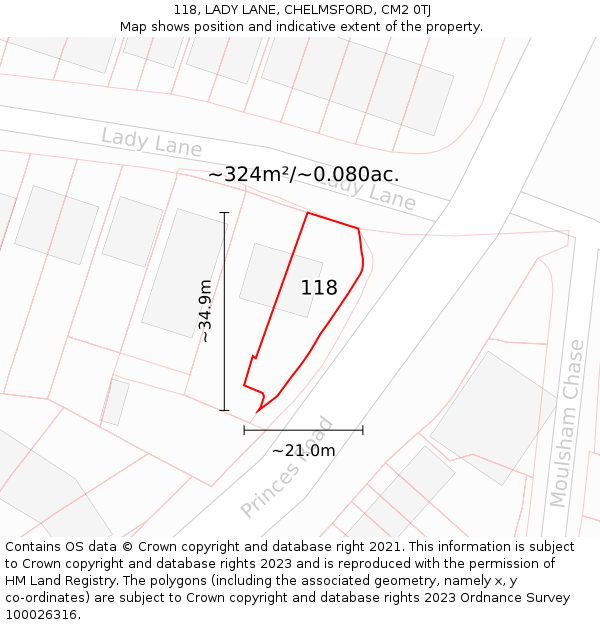 118, LADY LANE, CHELMSFORD, CM2 0TJ: Plot and title map