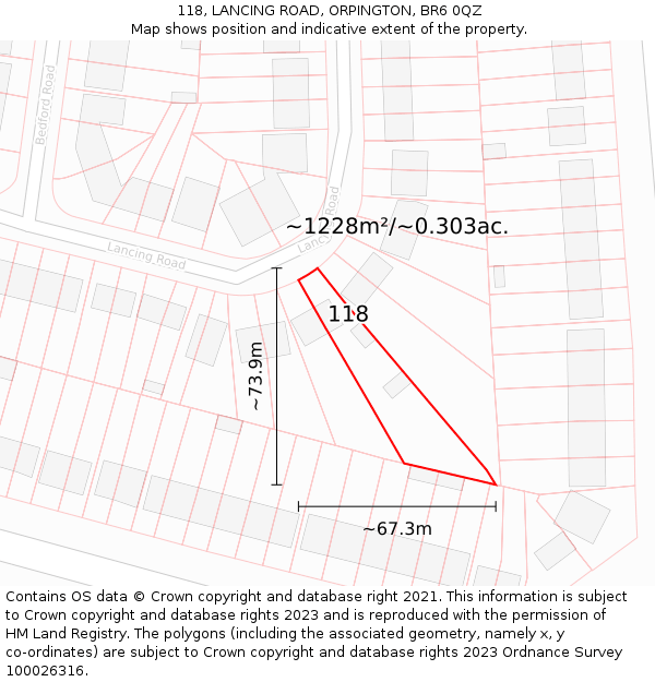 118, LANCING ROAD, ORPINGTON, BR6 0QZ: Plot and title map