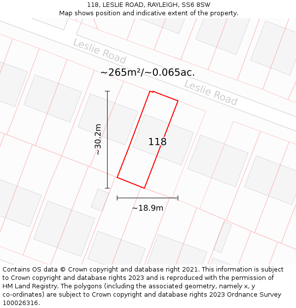 118, LESLIE ROAD, RAYLEIGH, SS6 8SW: Plot and title map