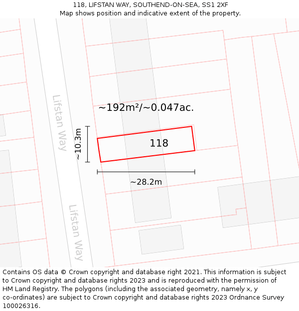 118, LIFSTAN WAY, SOUTHEND-ON-SEA, SS1 2XF: Plot and title map