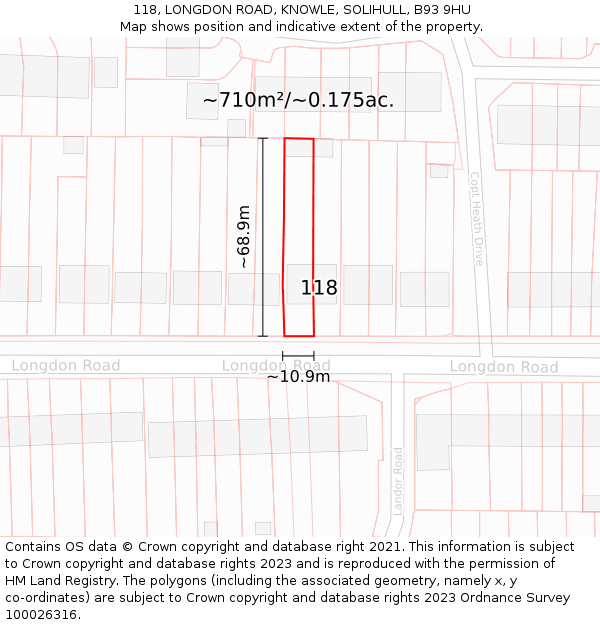 118, LONGDON ROAD, KNOWLE, SOLIHULL, B93 9HU: Plot and title map