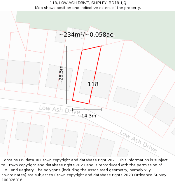 118, LOW ASH DRIVE, SHIPLEY, BD18 1JQ: Plot and title map