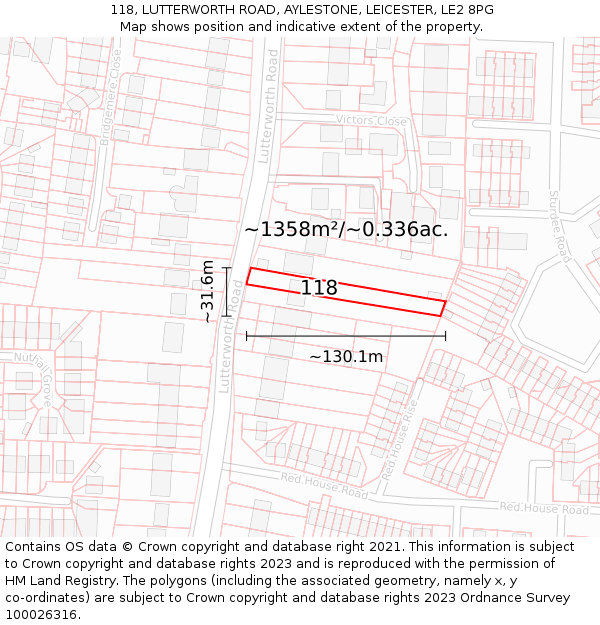 118, LUTTERWORTH ROAD, AYLESTONE, LEICESTER, LE2 8PG: Plot and title map