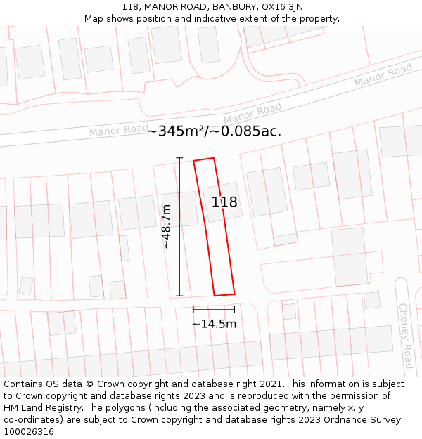 118, MANOR ROAD, BANBURY, OX16 3JN: Plot and title map