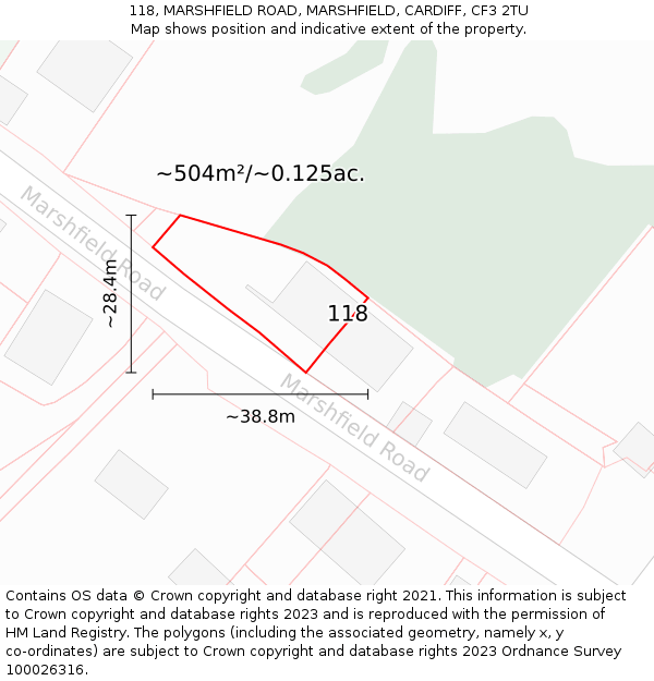 118, MARSHFIELD ROAD, MARSHFIELD, CARDIFF, CF3 2TU: Plot and title map