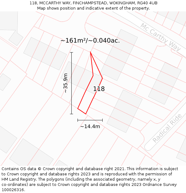 118, MCCARTHY WAY, FINCHAMPSTEAD, WOKINGHAM, RG40 4UB: Plot and title map