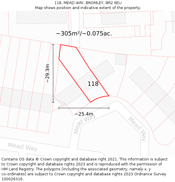 118, MEAD WAY, BROMLEY, BR2 9EU: Plot and title map