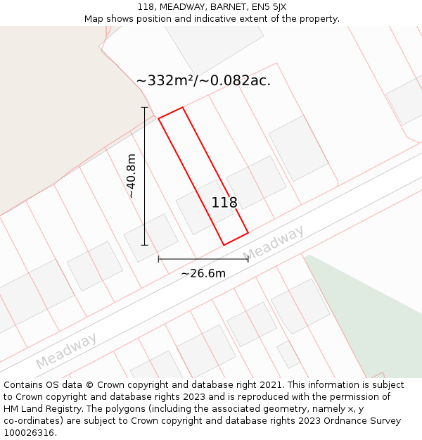 118, MEADWAY, BARNET, EN5 5JX: Plot and title map