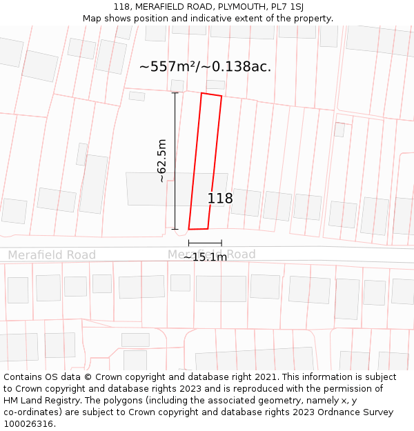 118, MERAFIELD ROAD, PLYMOUTH, PL7 1SJ: Plot and title map