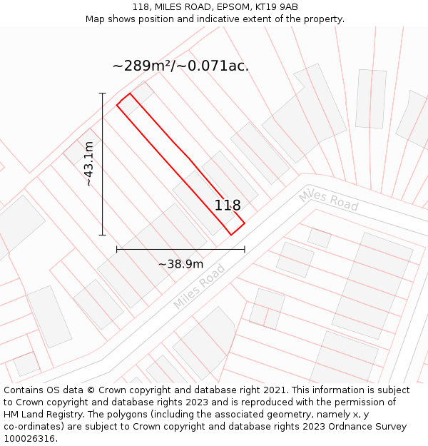 118, MILES ROAD, EPSOM, KT19 9AB: Plot and title map