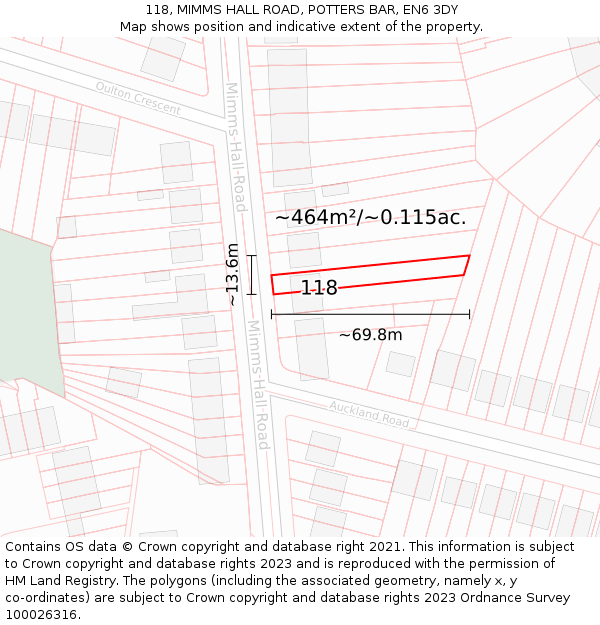 118, MIMMS HALL ROAD, POTTERS BAR, EN6 3DY: Plot and title map