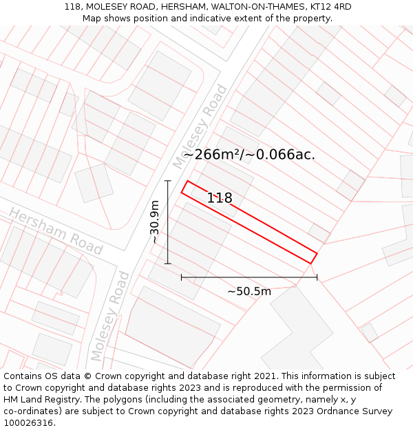118, MOLESEY ROAD, HERSHAM, WALTON-ON-THAMES, KT12 4RD: Plot and title map