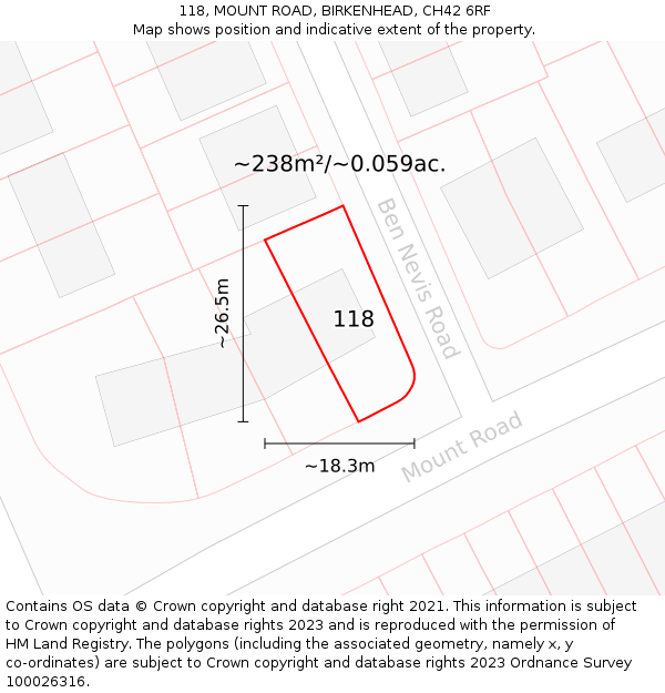 118, MOUNT ROAD, BIRKENHEAD, CH42 6RF: Plot and title map