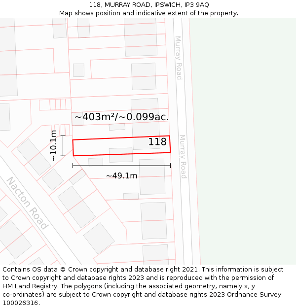 118, MURRAY ROAD, IPSWICH, IP3 9AQ: Plot and title map