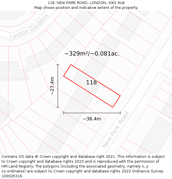 118, NEW PARK ROAD, LONDON, SW2 4LW: Plot and title map