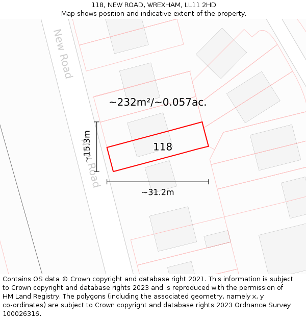 118, NEW ROAD, WREXHAM, LL11 2HD: Plot and title map