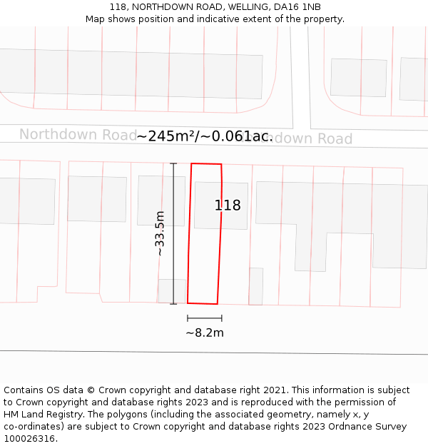 118, NORTHDOWN ROAD, WELLING, DA16 1NB: Plot and title map