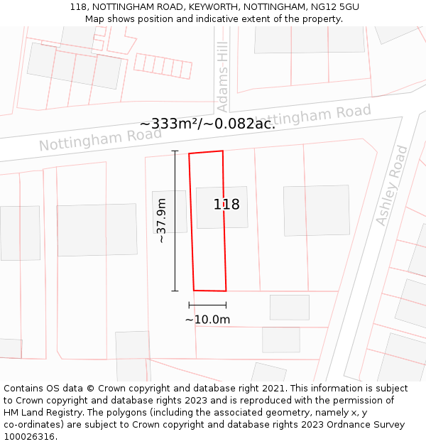 118, NOTTINGHAM ROAD, KEYWORTH, NOTTINGHAM, NG12 5GU: Plot and title map