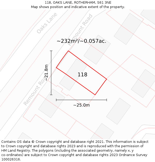 118, OAKS LANE, ROTHERHAM, S61 3NE: Plot and title map