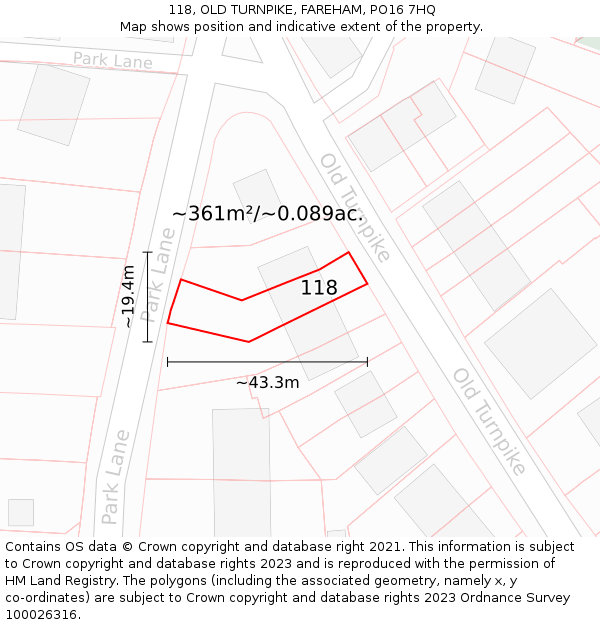 118, OLD TURNPIKE, FAREHAM, PO16 7HQ: Plot and title map