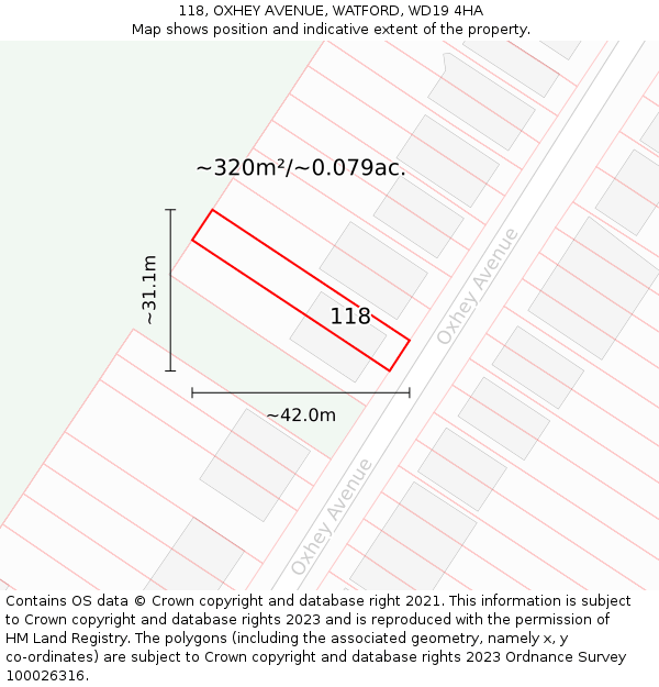 118, OXHEY AVENUE, WATFORD, WD19 4HA: Plot and title map