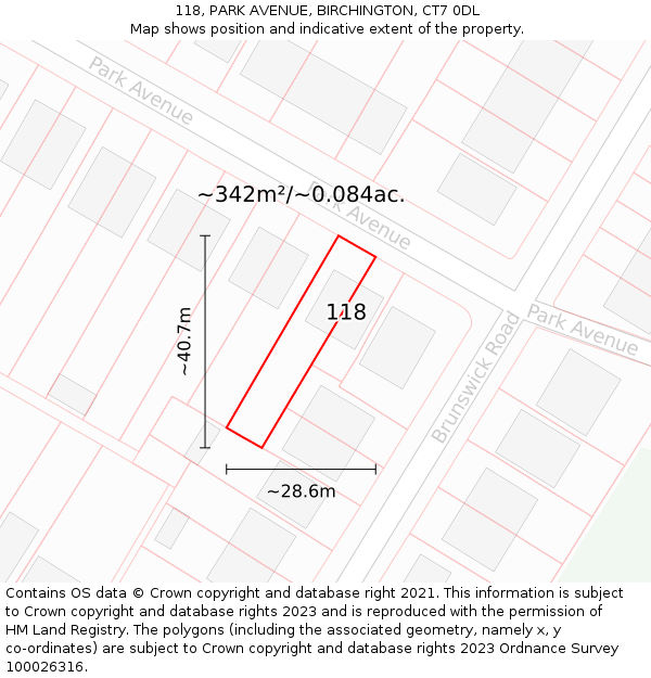 118, PARK AVENUE, BIRCHINGTON, CT7 0DL: Plot and title map