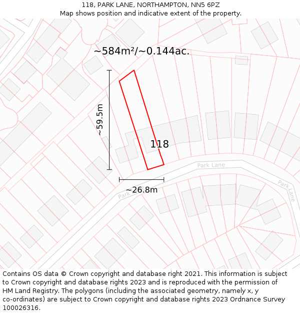 118, PARK LANE, NORTHAMPTON, NN5 6PZ: Plot and title map