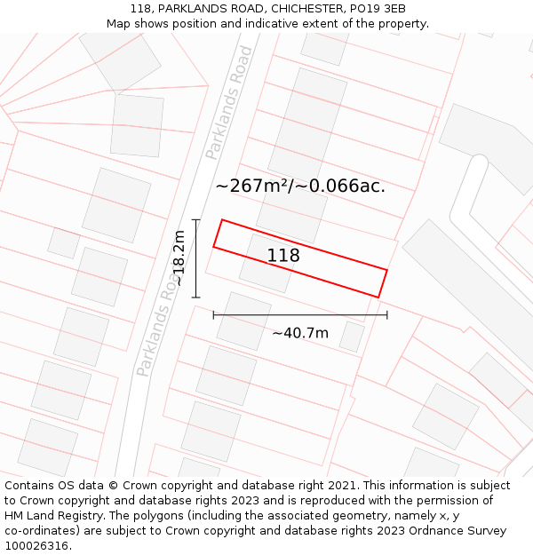 118, PARKLANDS ROAD, CHICHESTER, PO19 3EB: Plot and title map